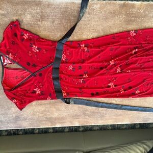 Chinese lettering and floral Red Dress